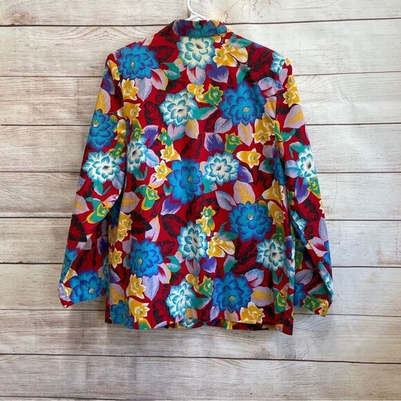 VINTAGE ECCOBAY LIGHTWEIGHT COTTON BLAZER IN TROPICAL PRINT - Picture 4 of 5